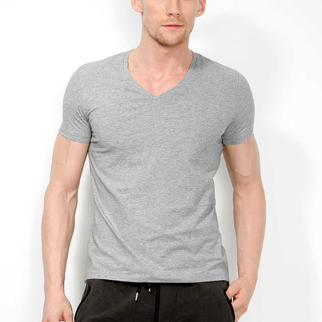 V Neck Slim Fit Tee // Grey (XS)