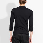 Minimalist // Slim Fit Long Sleeved Polo // Black (L)