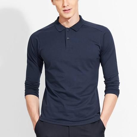 Minimalist // Slim Fit Long Sleeved Polo // Navy (XS)