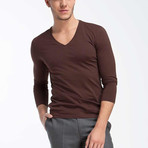 V-Neck Long Sleeve Tee // Brown (S)