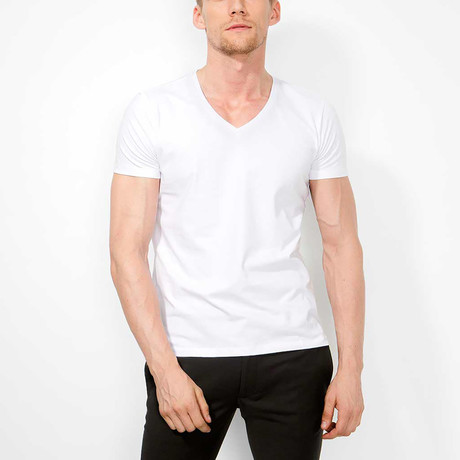 V Neck Slim Fit Tee // White (XS)