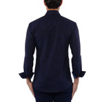 Jacquard Threaded Design Long Sleeve Shirt // Navy Blue (L)