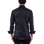 Jacquard Bird Design Long Sleeve Shirt // Black (2XL)