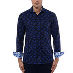 Jacquard Bird Design Long Sleeve Shirt // Navy Blue (XL)