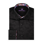 Jacquard Bird Design Long Sleeve Shirt // Black (XL)
