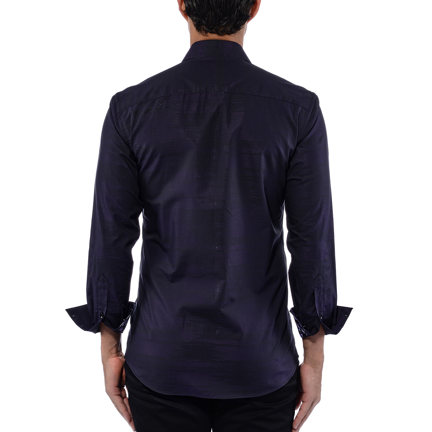 Jacquard Threaded Design Long Sleeve Shirt // Black (S) - Bertigo ...