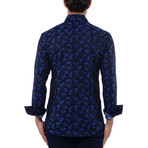 Jacquard Bird Design Long Sleeve Shirt // Navy Blue (L)