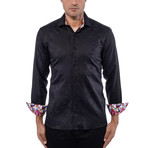 Jacquard Bird Design Long Sleeve Shirt // Black (M)