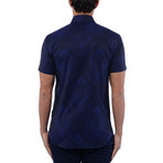 Paisley Jacquard Short Sleeve Shirt // Navy Blue (XL)