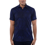 Paisley Jacquard Short Sleeve Shirt // Navy Blue (L)