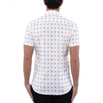 Star Burst Poplin Print Short Sleeve Shirt // White (L)