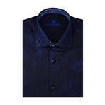 Paisley Jacquard Short Sleeve Shirt // Navy Blue (M)