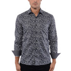 Poplin Geometric Print Long Sleeve Shirt // Black (XL)