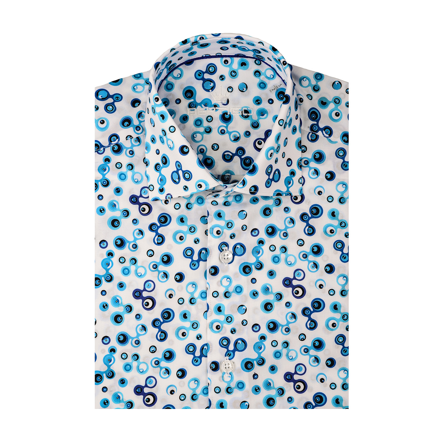 Poplin Print Circles Short Sleeve Shirt // Navy Blue + White (3XL ...