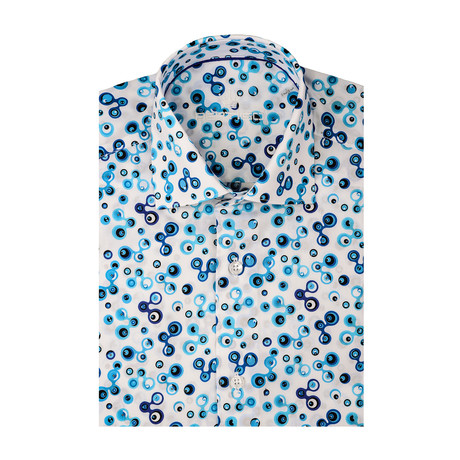 Poplin Print Circles Short Sleeve Shirt // Navy Blue + White (S)