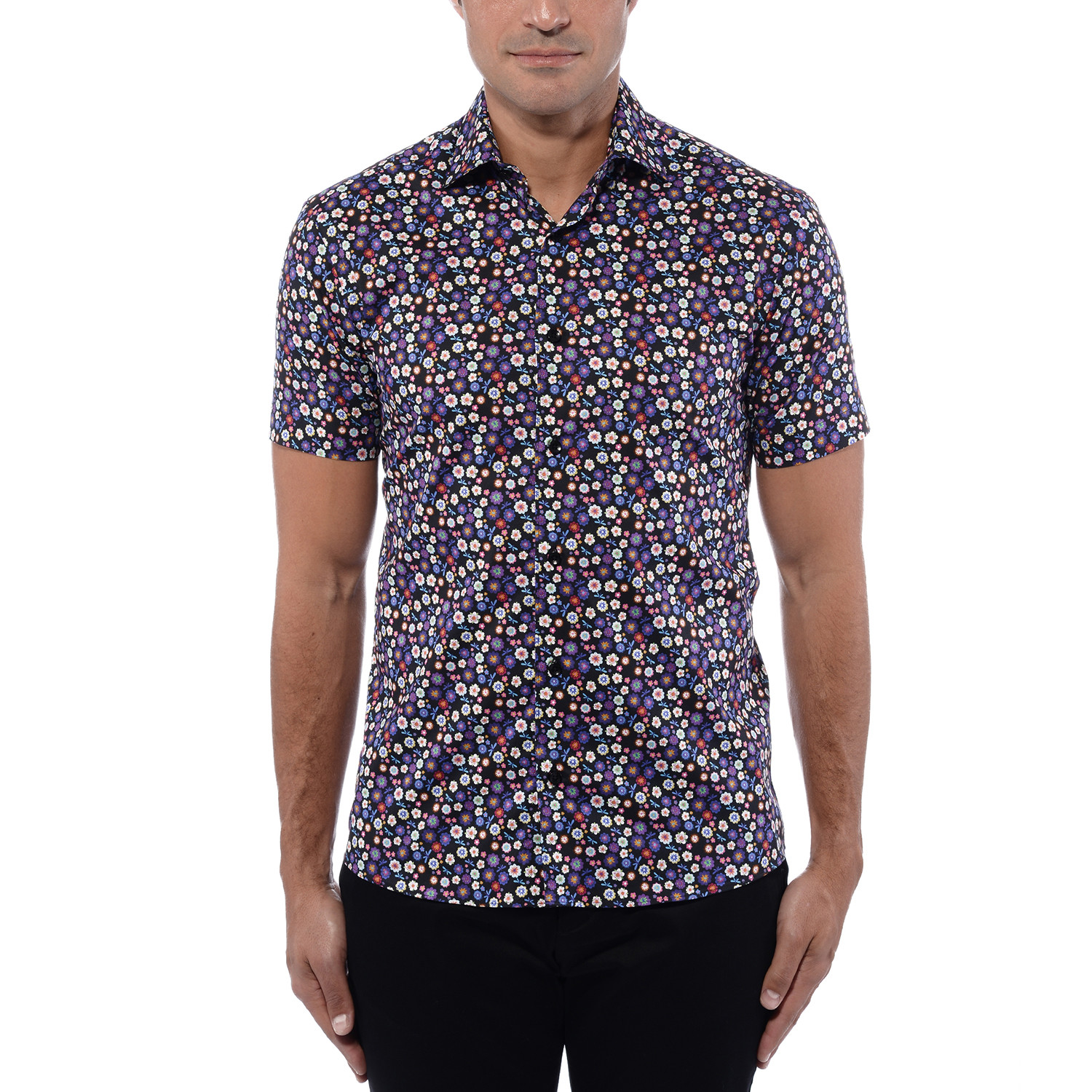 Floral Poplin Print Short Sleeve Shirt // Multicolor (XL) - Bertigo ...