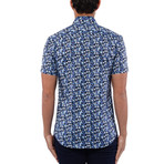 Floral Poplin Print Short Sleeve Shirt // Navy Blue (S)
