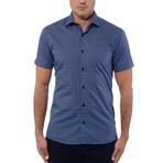 Polygon Poplin Print Short Sleeve Shirt // Navy Blue (S)