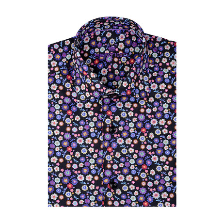 Floral Poplin Print Short Sleeve Shirt // Multicolor (S)