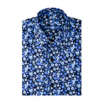 Floral Poplin Print Short Sleeve Shirt // Navy Blue (3XL)