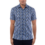 Floral Poplin Print Short Sleeve Shirt // Navy Blue (XL)