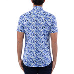 Geometric Poplin Print Short Sleeve Shirt // Navy Blue (L)