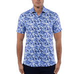 Geometric Poplin Print Short Sleeve Shirt // Navy Blue (M)