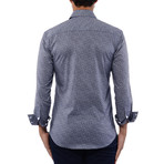 Abstract Poplin Print Long Sleeve Shirt // Navy Blue (XL)