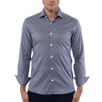 Abstract Poplin Print Long Sleeve Shirt // Navy Blue (3XL)