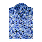 Geometric Poplin Print Short Sleeve Shirt // Navy Blue (L)