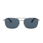 Men's Rectangle Navigator Sunglasses // Silver + Green
