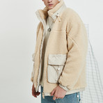 Fleece High Neck Collar Jacket // Apricot (XL)