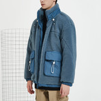 Fleece High Neck Collar Jacket // Blue (XL)