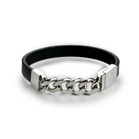 Leather + Chunky Chain Bracelet // Black + Silver