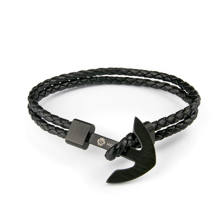 Braided Leather + Anchor Bracelet // Black
