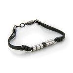 Leather + Beaded Bracelet (Black + Silver)