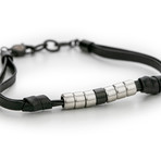Leather + Beaded Bracelet (Black + Silver)