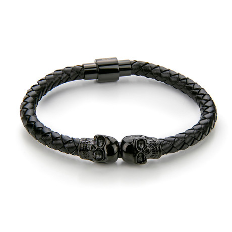 Leather + Skull Bracelet // Black