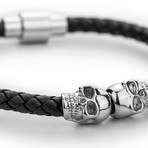 Leather + Skull Bracelet // Black + Silver