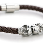 Leather + Skull Bracelet // Brown + Silver