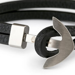Leather + Anchor Bracelet // Black + Silver