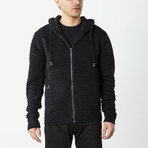 Ribbed Full Zip Hooded Sweater // Black (M)