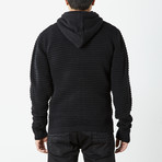 Ribbed Full Zip Hooded Sweater // Black (XL)