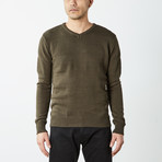 Textured V-Neck Sweater // Olive (2XL)