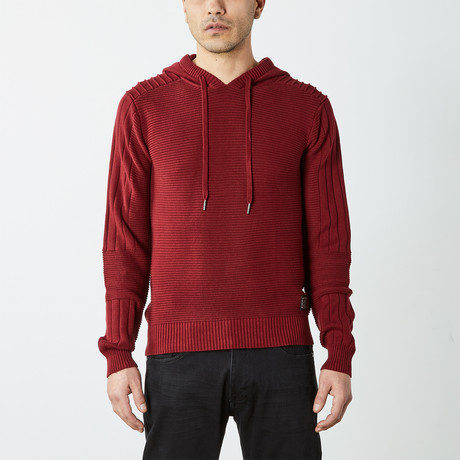 Ribbed Pullover Hooded Sweater // Maroon (S)