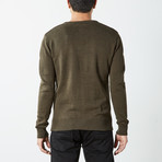 Textured V-Neck Sweater // Olive (L)