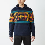 Aztec Hooded Pullover Sweater // Blue (M)