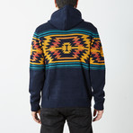 Aztec Hooded Pullover Sweater // Blue (S)