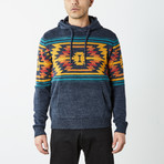 Aztec Hooded Pullover Sweater // Navy (M)