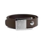 Versace // Medusa Steel Buckle Sleek Leather Belt V2 // Brown (Size: 32)